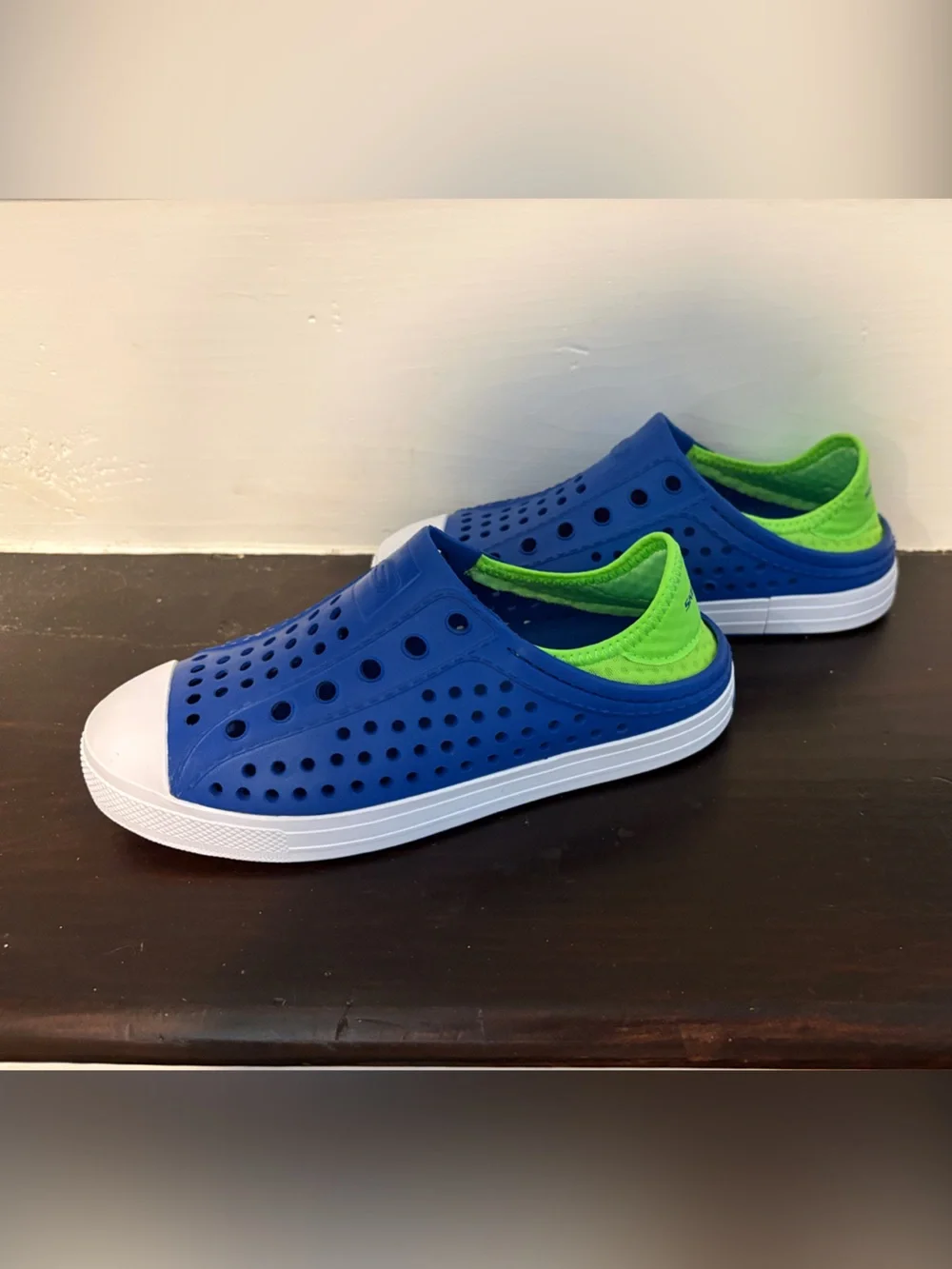 Skechers Kids Royal Blue Slip-On Water Sneakers with Neon Green Liner